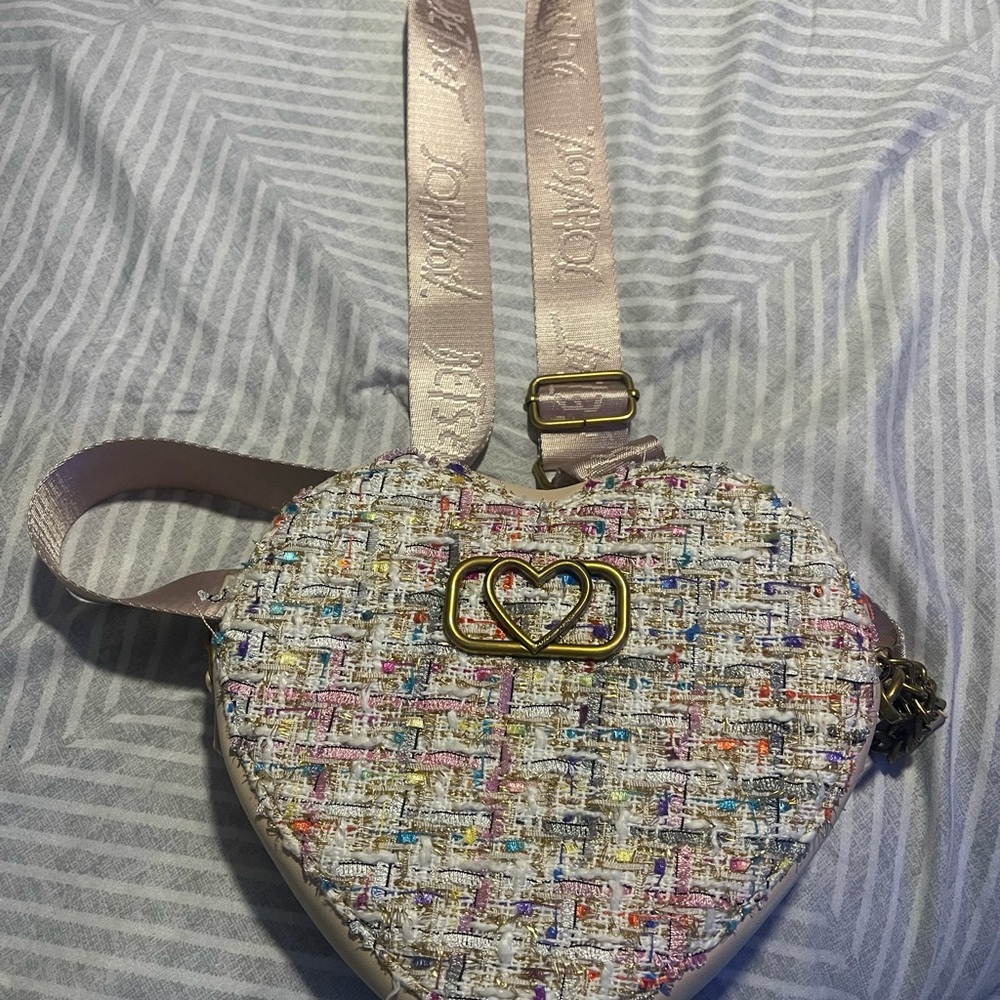 Betsey Johnson Heart Crossbody Bag in Multicolor Tweed